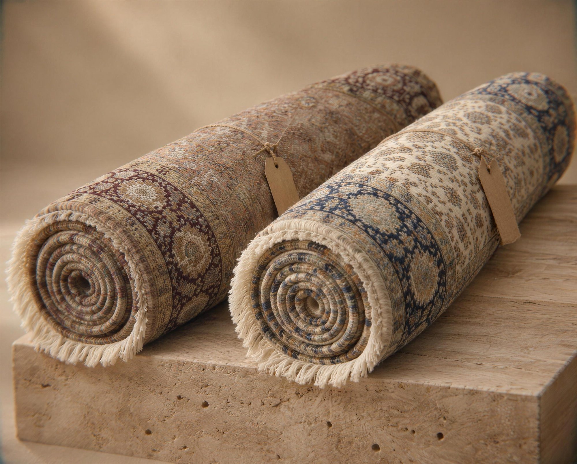 The same Tabriz design in two colourways (an illustration made from Senneh Knot rug 19398)