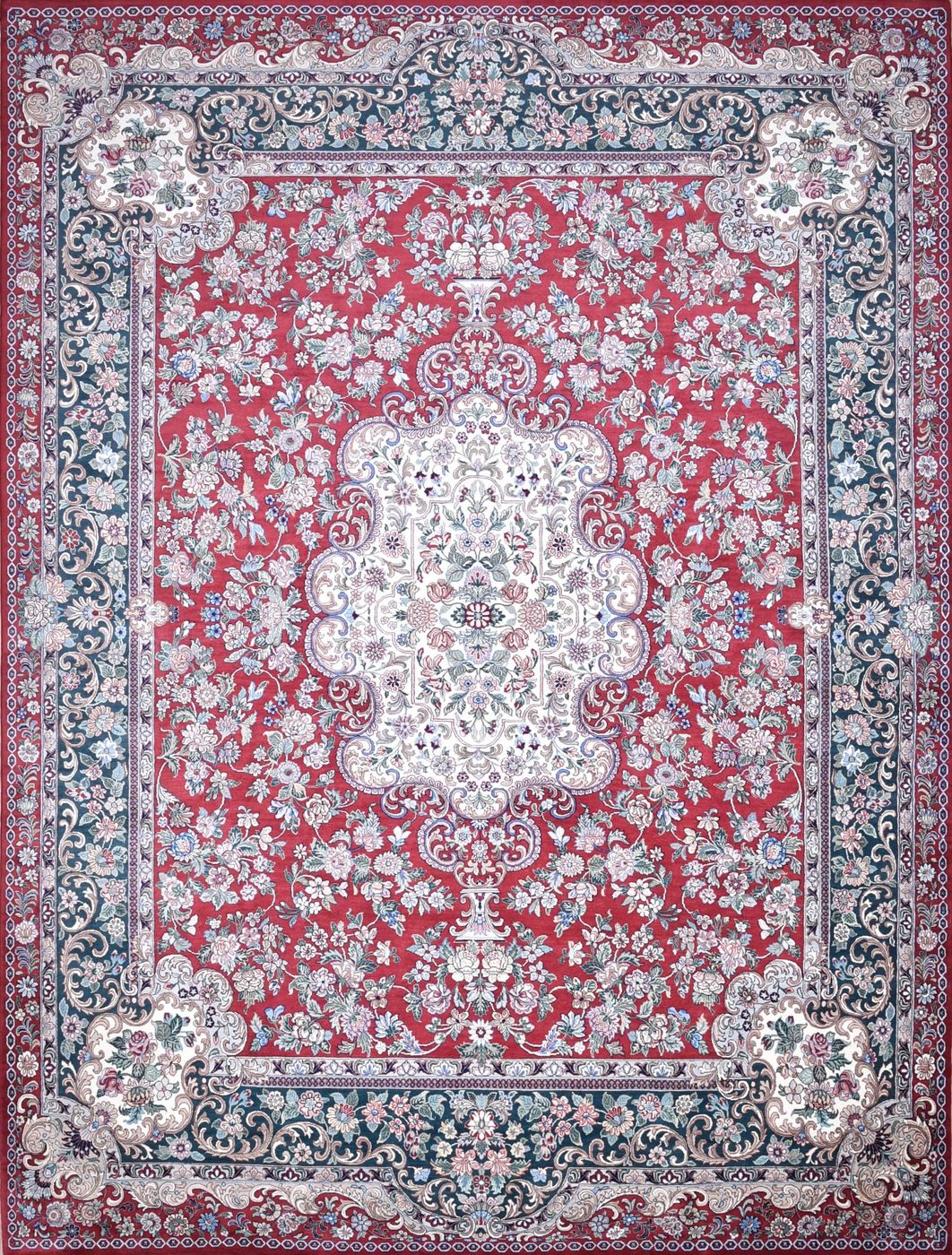 Aubusson Red & Green, 9′1″ × 12′2″