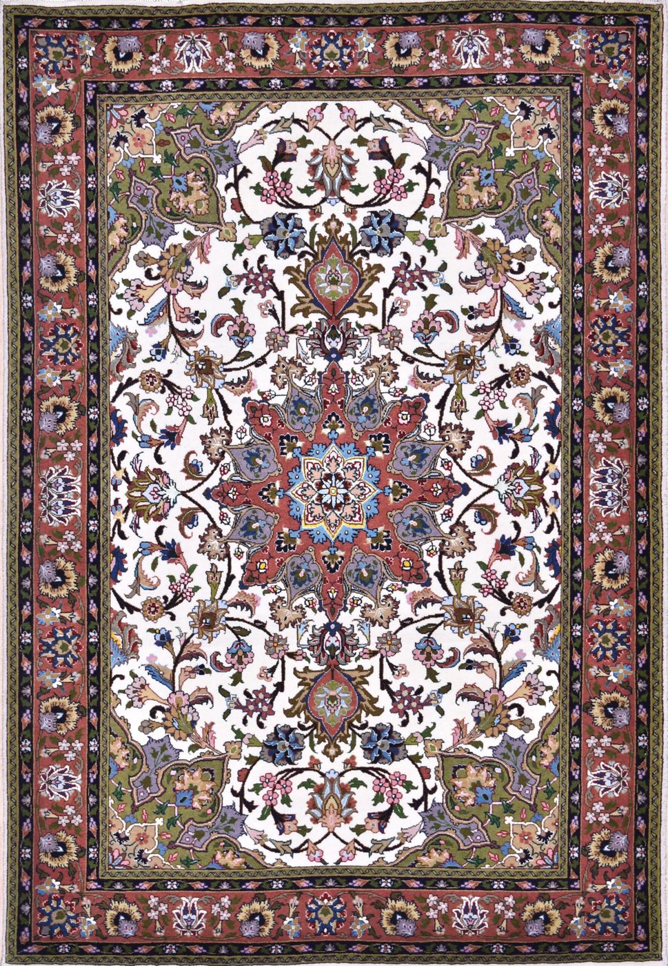 Persian Tabriz Ivory, 3′4″ × 4′11″