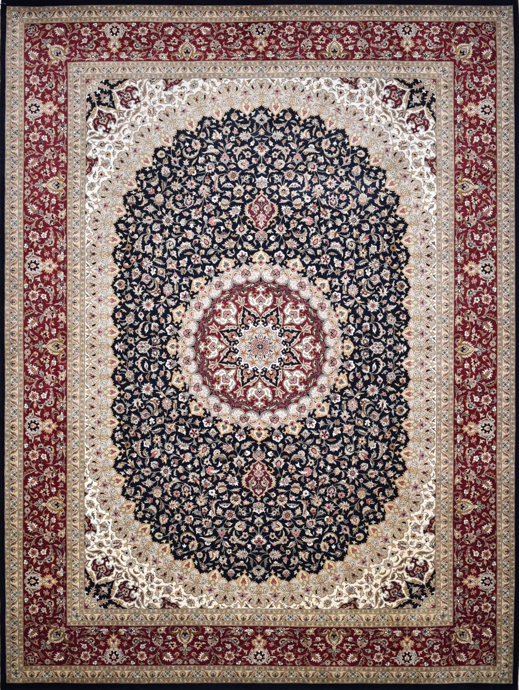 Tabriz Meermukhtar Black & Burgundy, 9′1″ × 12′2″, from the Shalimar collection