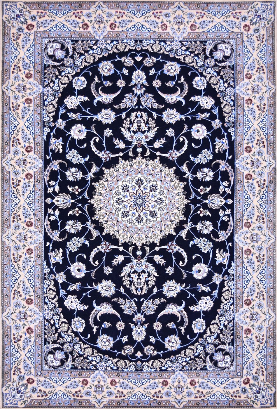 Persian Nain Navy, 4′4″ × 6′5″