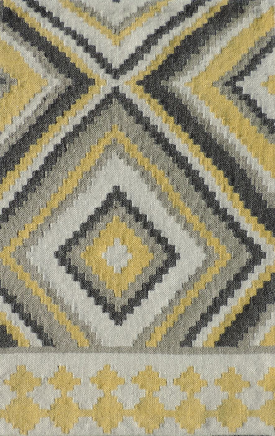 India rug, Yellow / Charcoal, 7′11″ × 10′1″