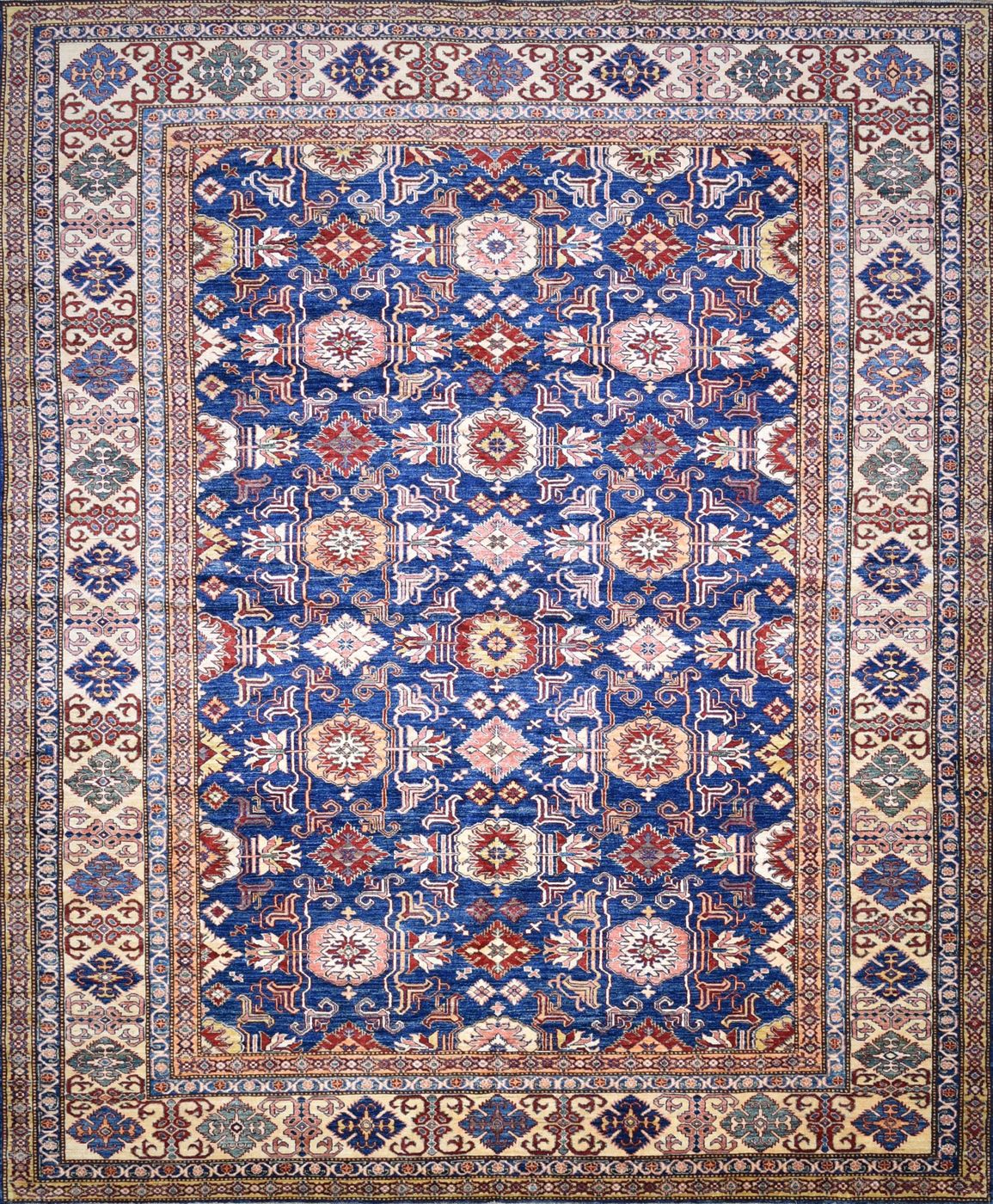 Super Kazak 259 Blue & Ivory, 9′8″ × 11′8″, from the Kazak collection