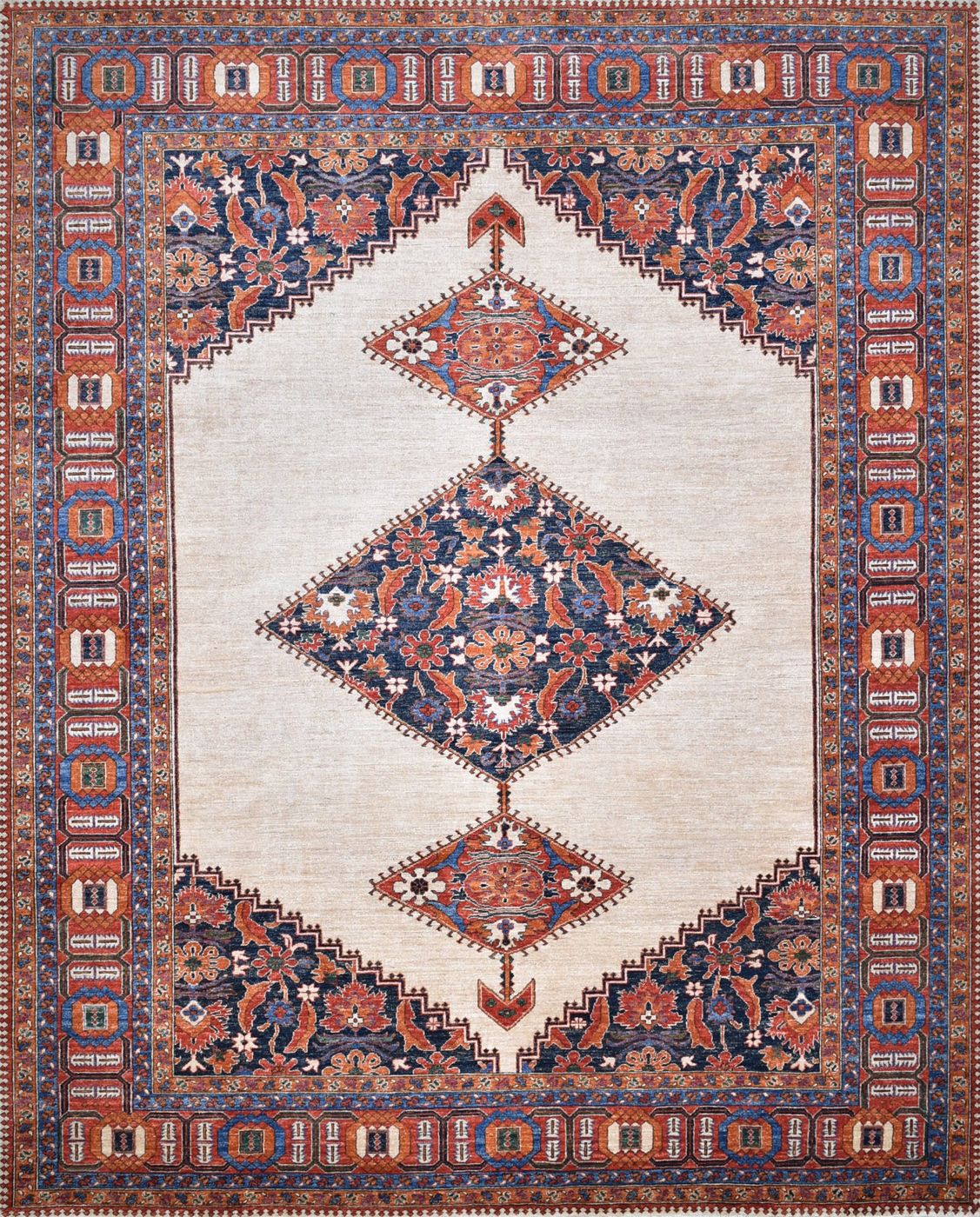 Khyber Heriz Tan & Rust, 9′2″ × 11′3″, from the Khyber collection