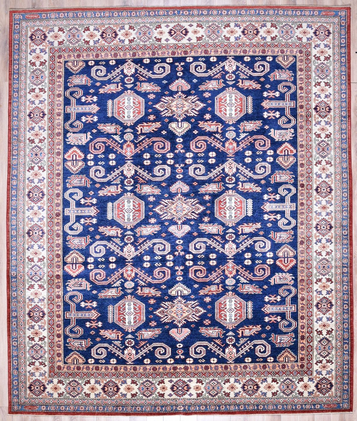 Super Kazak Blue & Beige, 8′5″ × 9′11″, from the Kazak collection