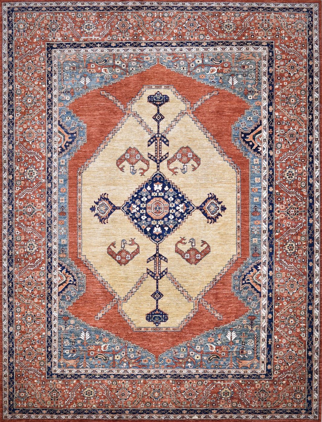 Khyber Tabriz Beige & Rust, 8′11″ × 11′9″