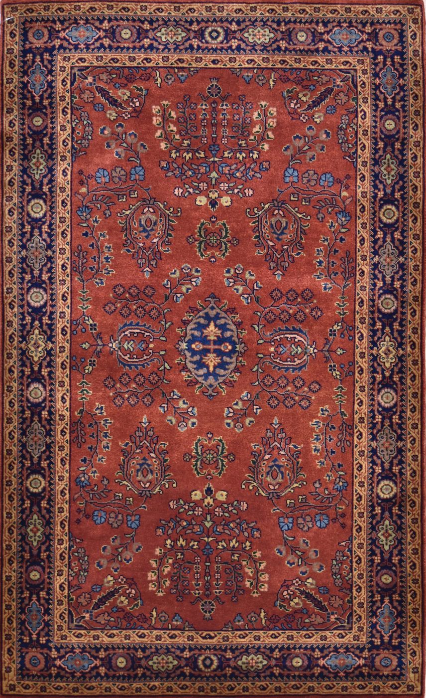 Ferahan Sarouk Rust/Navy, 3′0″ × 5′0″