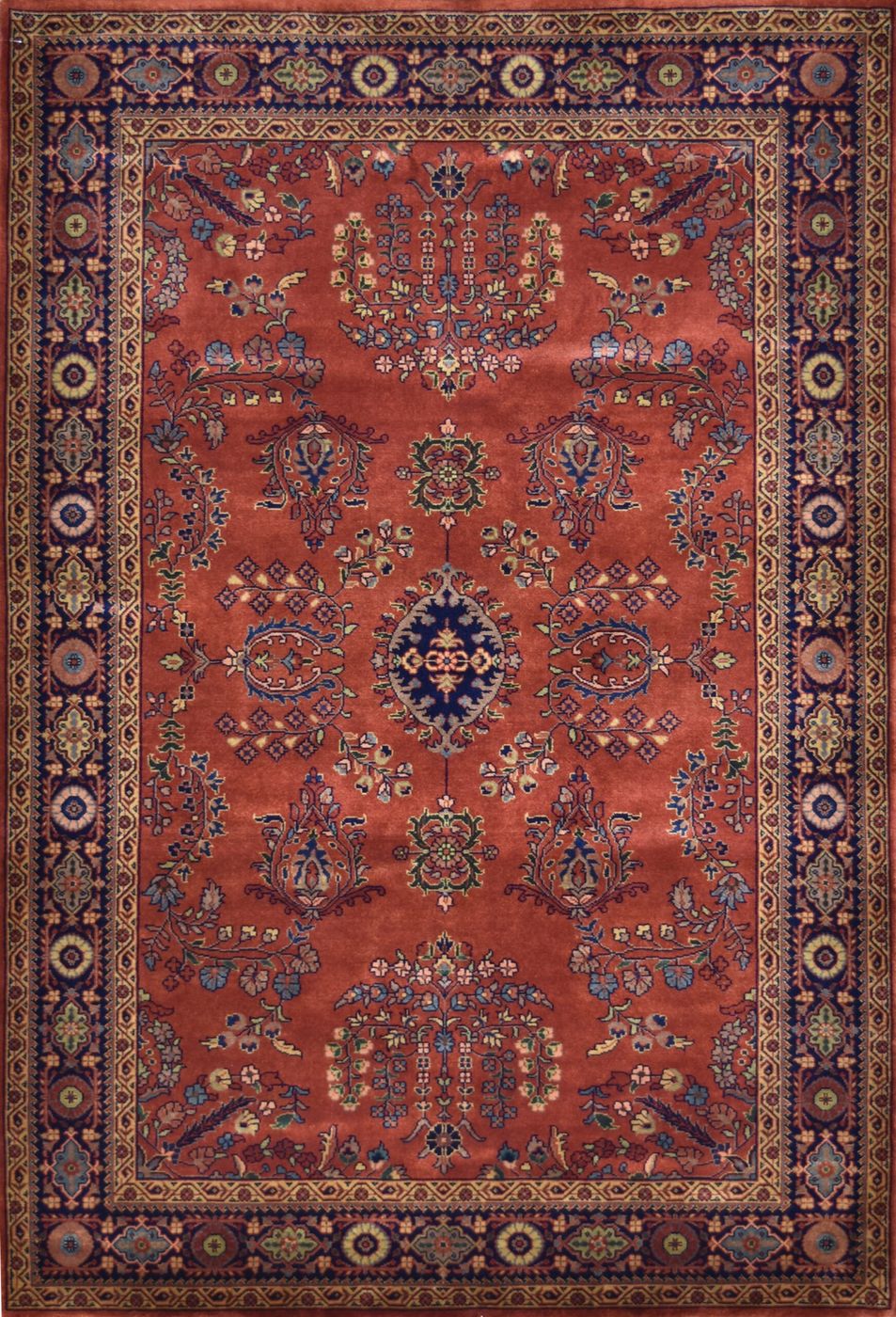 Ferahan Sarouk Rust/Navy, 3′11″ × 5′9″