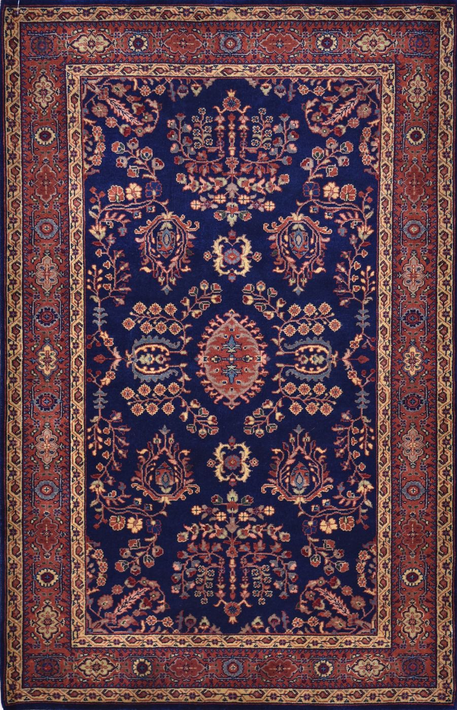 Ferahan Sarouk Navy/Rust, 3′1″ × 4′10″