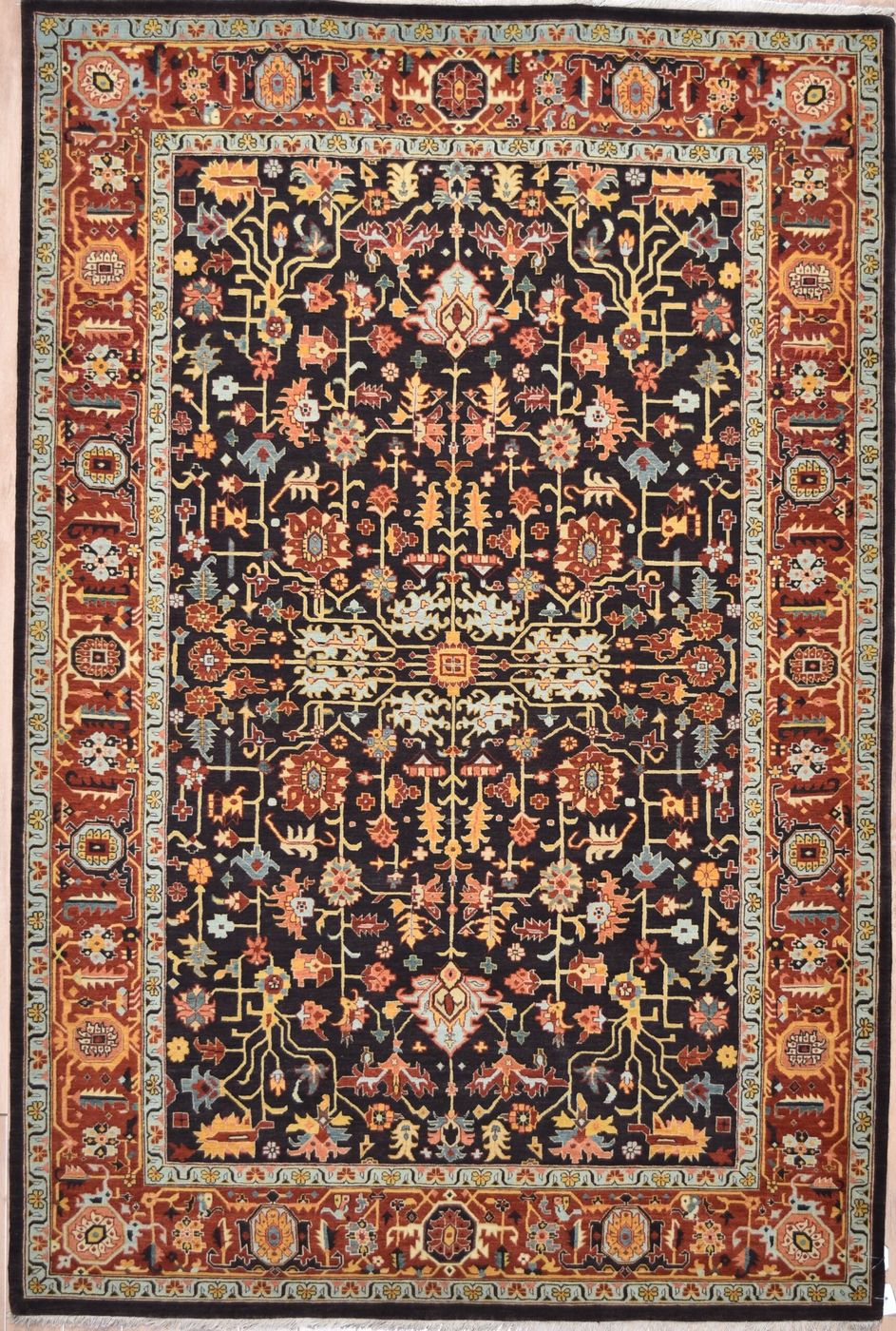 India rug, Rust / Brown, 9′1″ × 12′1″