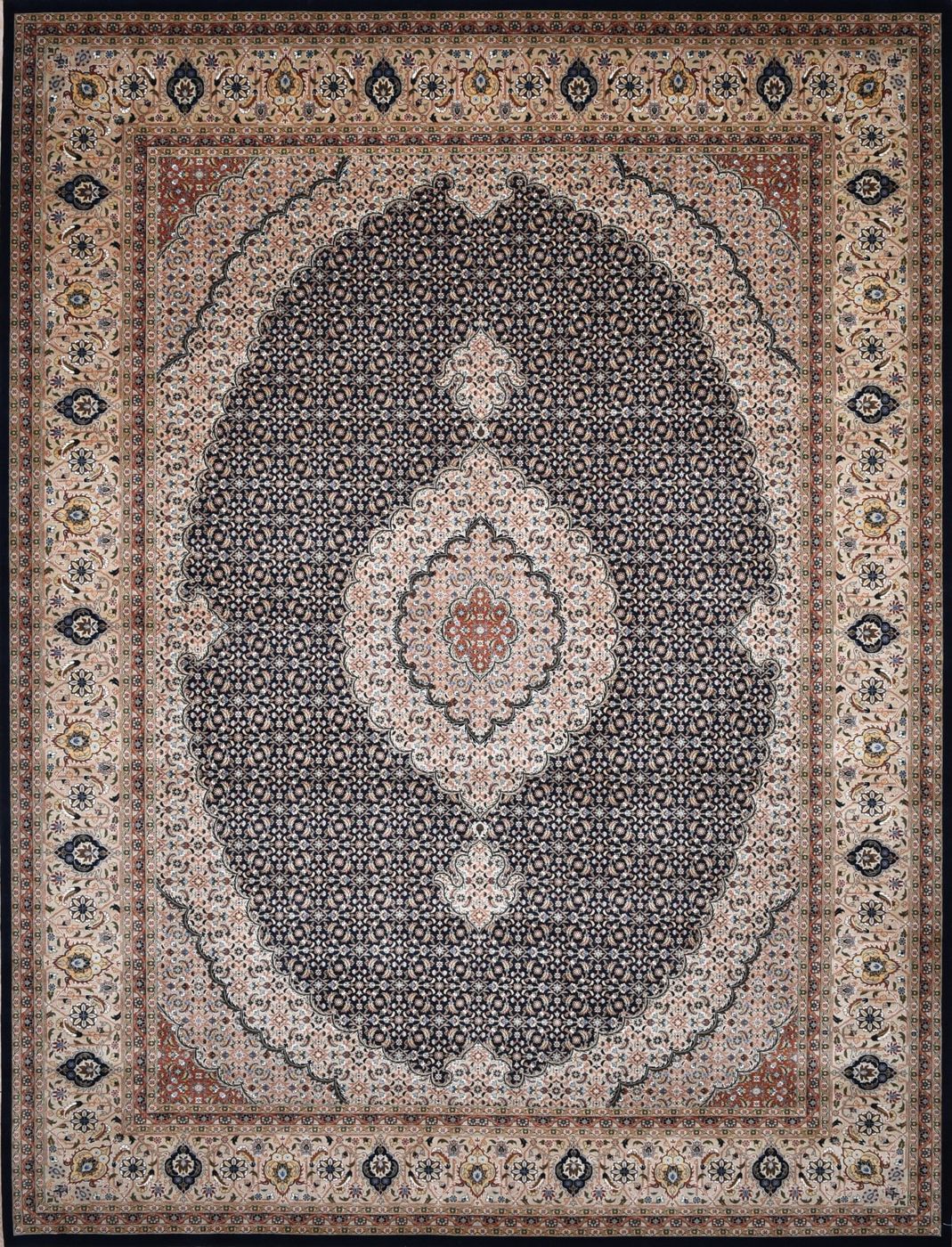 Tabriz Fish Black & Gold, 9′1″ × 12′0″, from the Shalimar collection