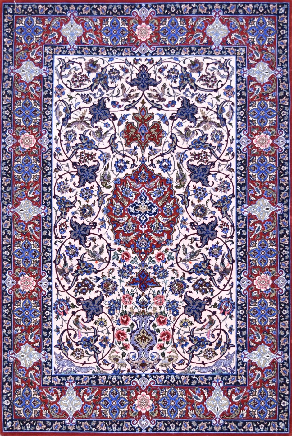 Persian Isfahan Ivory/Red, 3′7″ × 5′7″