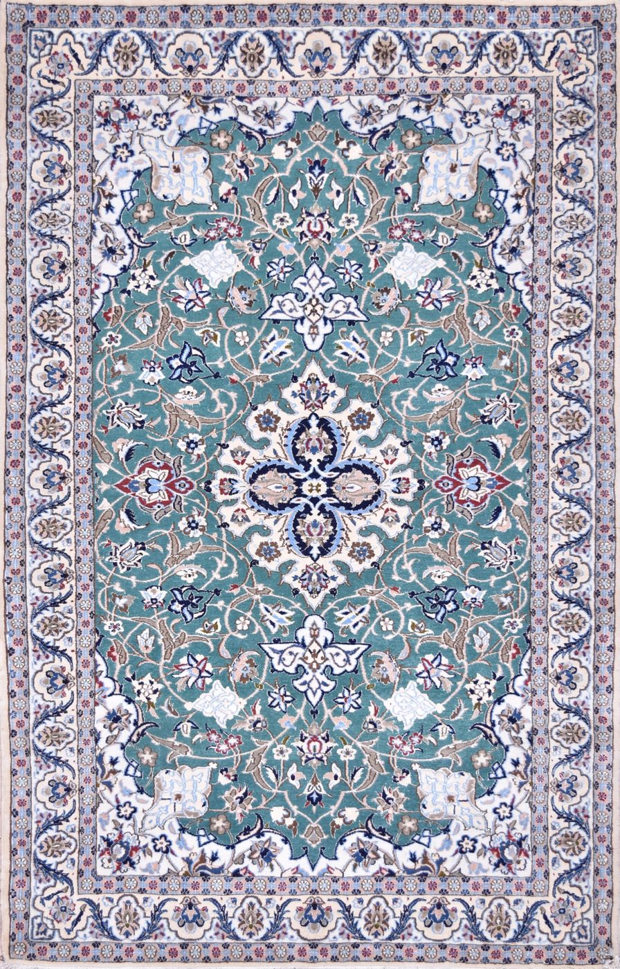 Persian Nain Green, 4′2″ × 6′8″