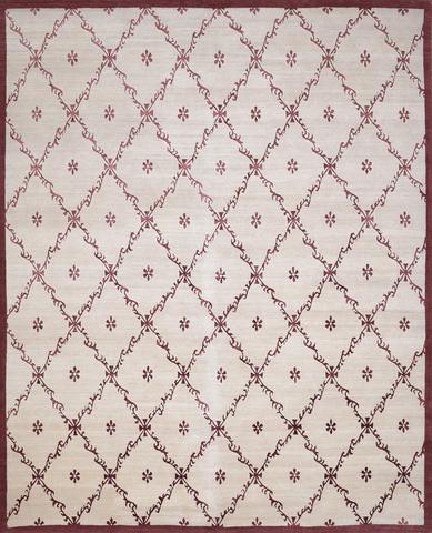 Trellis Ivory & Red W & S, 8′0″ × 9′11″