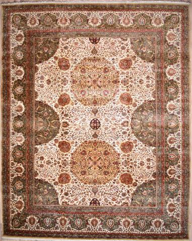 Mughal Agra Cream/Green 11'11" 15'1", 11′11″ × 15′1″