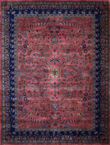 Sarouk Ferahan Rose & Navy, 10′2″ × 13′4″