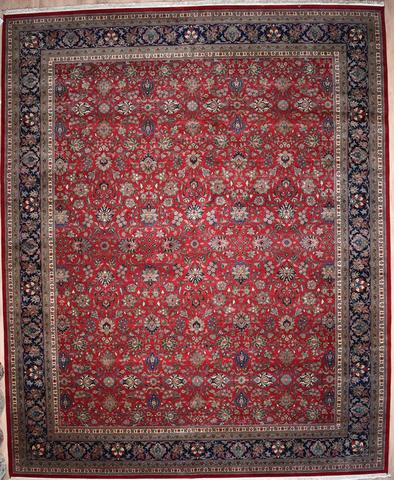 Keshmar Kashan KES001A Red/Navy, 12′1″ × 14′11″