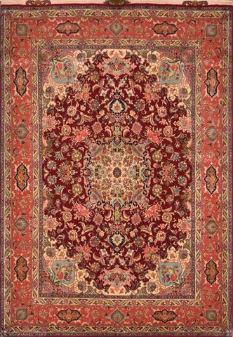Persian Tabriz Floral Red, 4′10″ × 7′2″