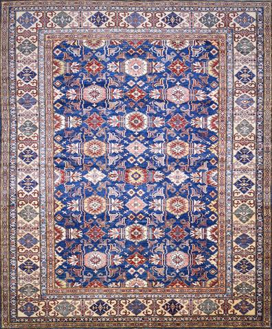Super Kazak 259 Blue & Ivory, 9′8″ × 11′8″