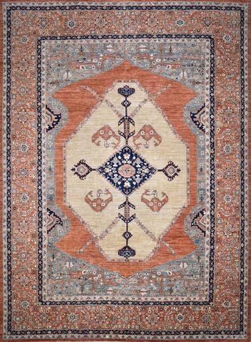 Khyber Heriz Beige & Rust, 9′10″ × 13′5″