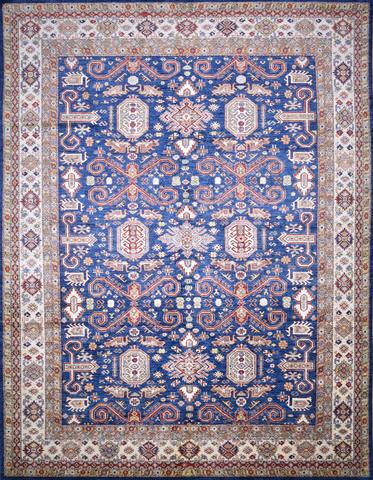 Super Kazak Blue & Beige, 10′1″ × 13′3″
