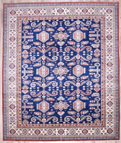 Super Kazak Blue & Beige, 8′5″ × 9′11″