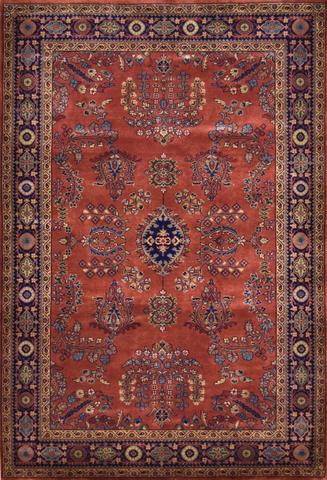 Ferahan Sarouk Rust/Navy, 3′11″ × 5′9″