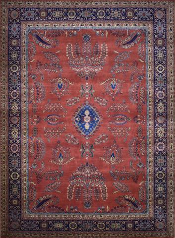 Ferahan Sarouk Rust & Navy, 10′0″ × 13′10″