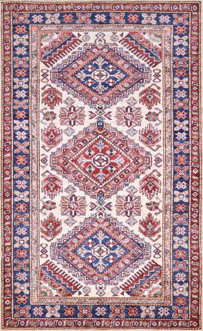 Super Kazak Ivory/Blue, 3′4″ × 5′5″