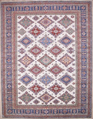 Super Kazak Ivory/Blue, 9′1″ × 11′9″
